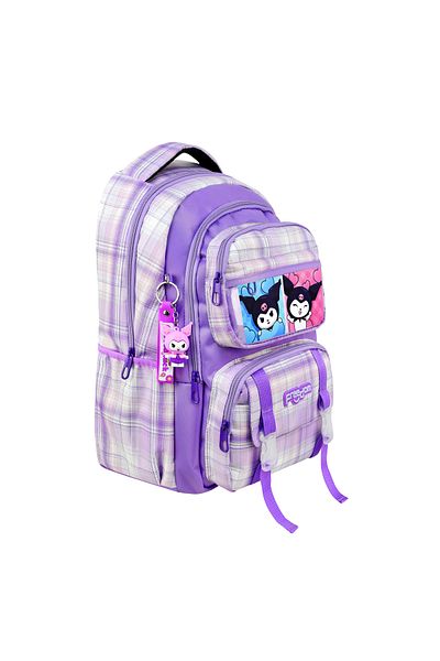 çantamgelsin Kuromi Patterned Luxury and Multi-Pocket Waterproof School Backpack + Kuromi Keychain