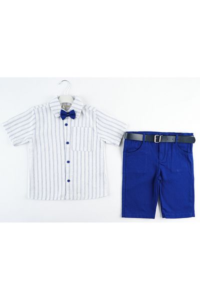 Katre Boy's Summer 4-Piece Shirt Capri Suit with Bow Tie Belt