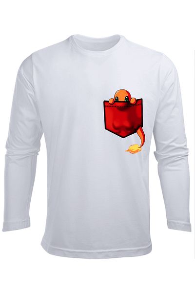 Efendioğlu Design Tricou din bumbac pentru copii cu mânecă lungă, cu buzunar Charmander