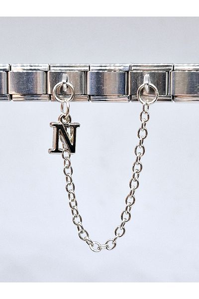 RoseCo00 Italian Bracelet Charm with Letter N Chain 1 Piece
