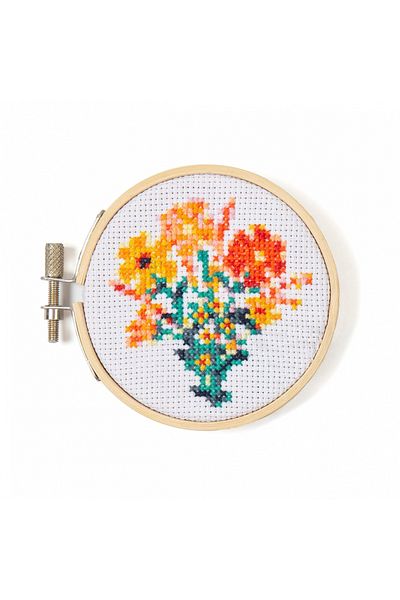 Kikkerland Mini Cross Stitch Embroidery Set – Flowers