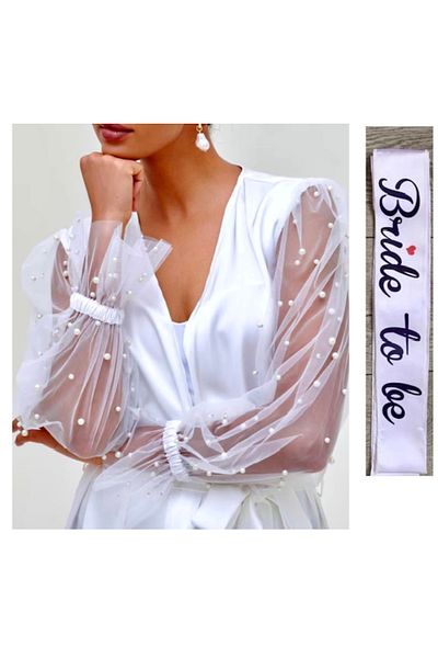 bridebyvictoria Initial Detailed Bride's Dressing Gown with Feather Sleeves Bridal Dressing Gown Bride To Be Belt Gift