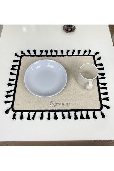 pamukidea 2 τεμάχια |   35x45 cm Μαύρο Πομπόν - Φούντα American Service, Πετσέτα από λινό Buldan υφαντό 100% βαμβάκι
