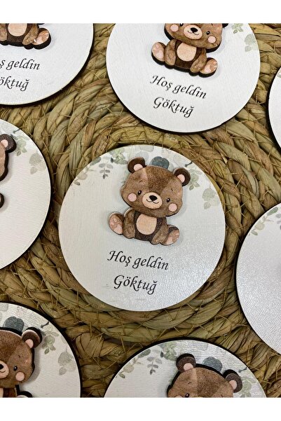 FORONEUS Oturan Ayıcık Figürlü Ahşap Bebek Magnet 20 Adet