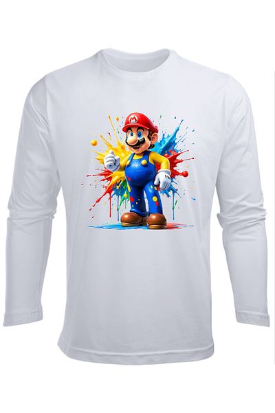 Efendioğlu Design Tricou din bumbac pentru copii cu maneca lunga cu imprimeu MARIO