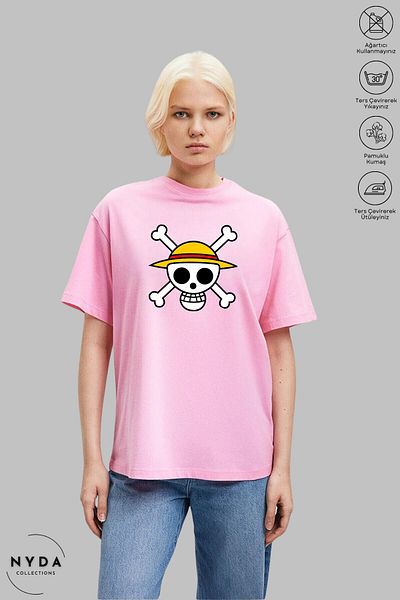 Nyda Collections Unisex Crew Neck One Piece εμπριμέ βαμβακερό μπλουζάκι με κοντό μανίκι