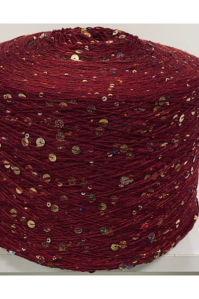 göçer 100% Cotton 3Mm+6Mm Burgundy Large Sequins Hand Knitting Rope Product 200g