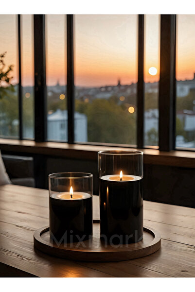 Paşabahçe 2li Silindir Mumluk ve 2li Kokulu Silindir Siyah Mum- Söz-Organizas...