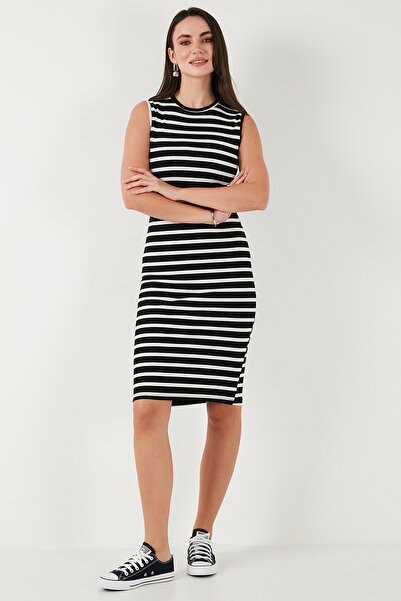 Lela Pamuklu Slim Fit Bisiklet Yaka Çizgili Elbise ELBİSE 5866168