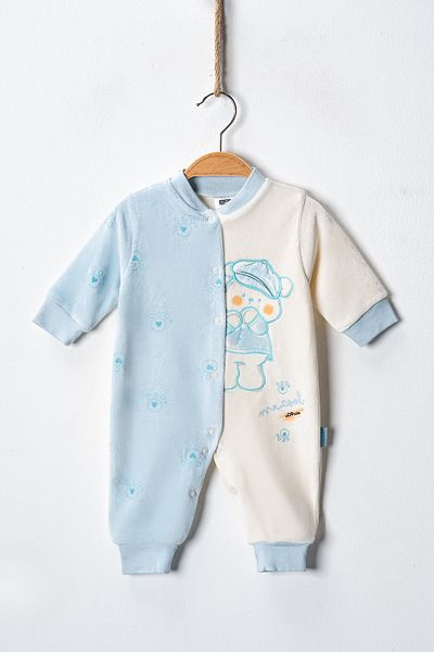 Hoppidik Mr. Cool Paw Patterned Velvet Fabric Front Snap Fastener Baby Romper