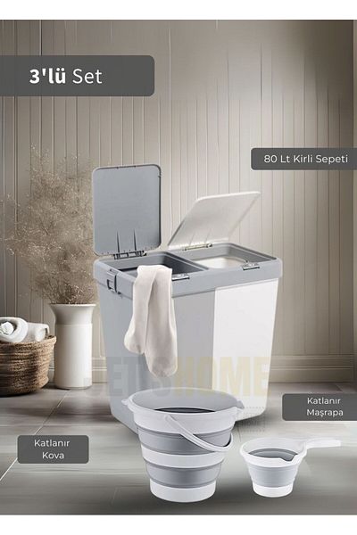 Jet's Home Σετ μπάνιου 3 τεμαχίων - Πτυσσόμενος κάδος, Καλάθι ρούχων χωρίς BPA