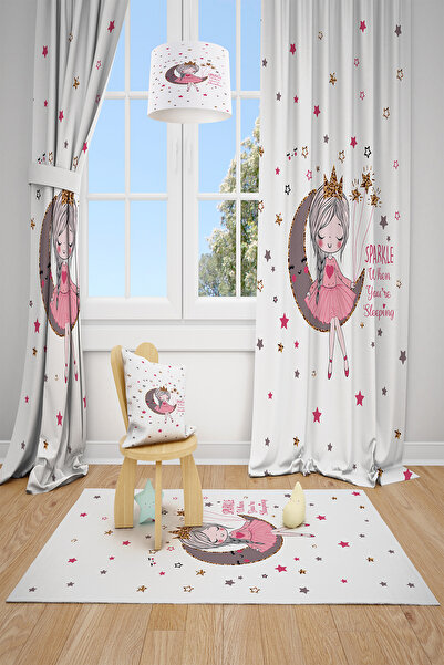 BelezaHome ستارة خلفية لغرفة الأطفال مزخرفة للفتيات على شكل قمر أبيض