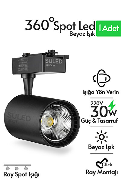 SULED Ray Spot Işık Siyah Kasa - Beyaz Işık 360/90 Dönebilen 30W Ray Spotu Le...