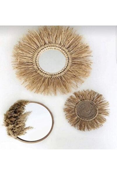 Emek Bohem Ev Dekorasyonu, Dogal Rafya Ve Pampas 3 lü Duvar Susü, El Yapimi,