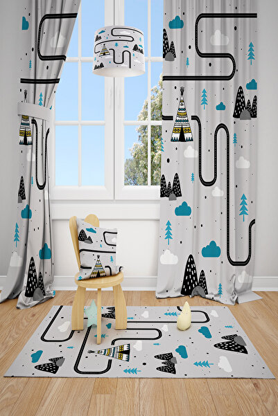 BelezaHome ستارة خلفية لغرفة الأطفال مزخرفة باللون الرمادي والأزرق