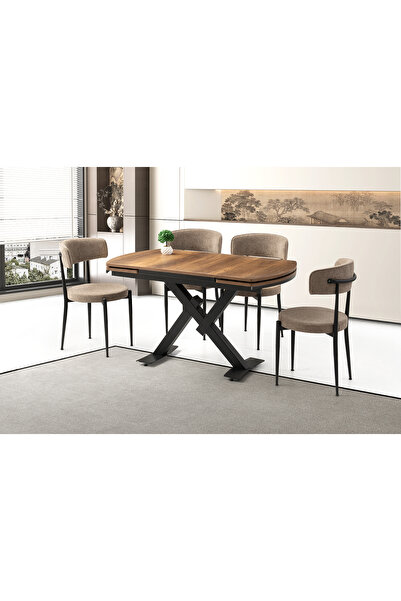 Viento Mobilya Still Diş Budak Desen Açılır 130X80 Masa 6 Kişilik Bukle Kumaş...