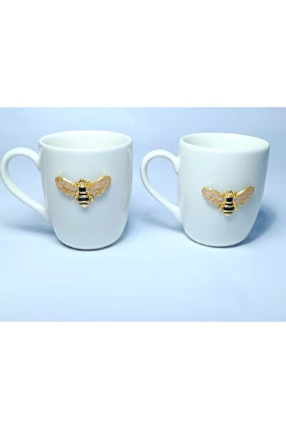 PARILTI HOME COLLECTİON 2-Piece Mug Cup Bee Figure Porcelain Cup