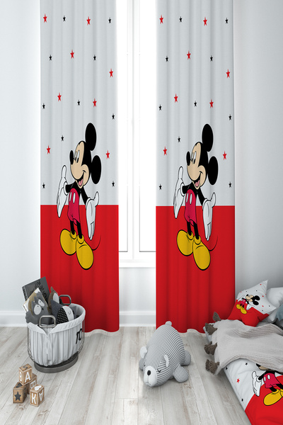 BelezaHome Red White Mickey Mause Decorative Children's Room Background Curtain