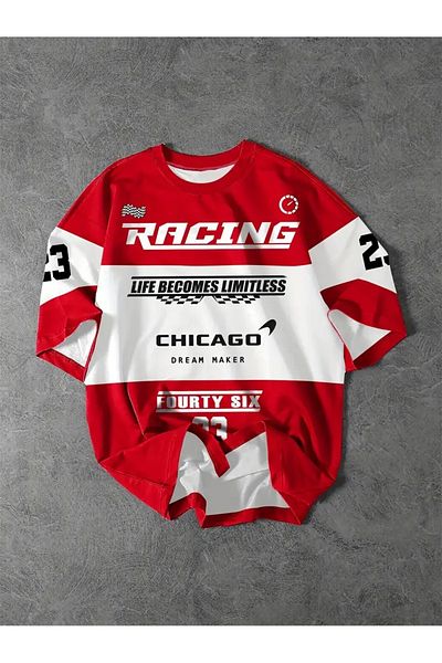 Machetta Unisex Racing Printed Oversize 100% Cotton T-Shirt