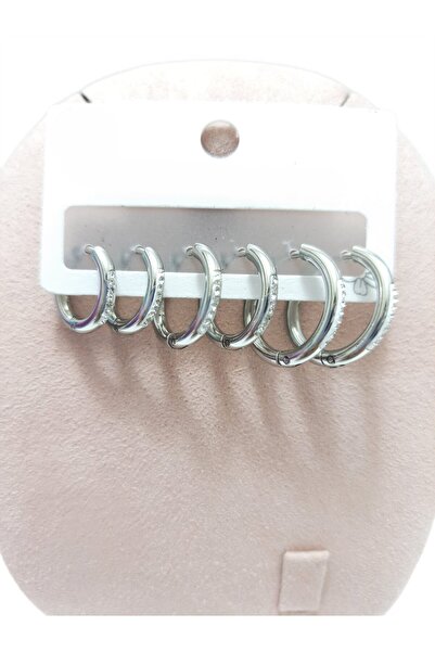 Tasarım أقراط ستيل 3 قطع حجر زركون موديل 1-2 ملم فولاذ عالي الجودة فضي (SILVER)