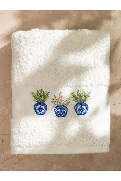 LC Waikiki LCW Ecru Κεντημένη Βαμβακερή Πετσέτα Προσώπου 50x80 εκ