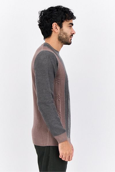 Sorbino Men Crew Neck Colorblock Sweater, Grey