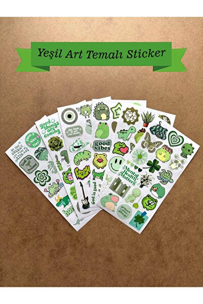 hdsticker 6'lı Yeşil Art Temalı Sticker Seti 116 Adet Planner Ajanda Laptop T...