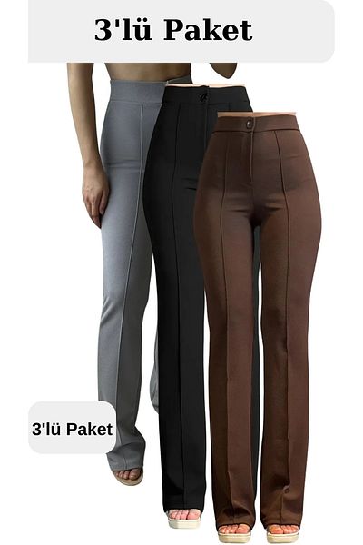 VOLT CLOTHİNG Lycra-Palazzo-Hose mit hoher Taille für Damen, 3er-Set