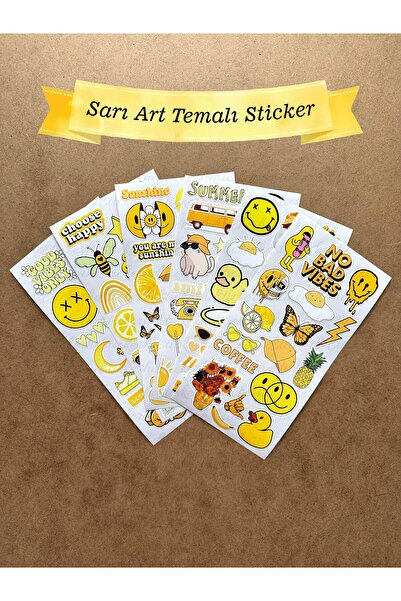 hdsticker 6'lı Sarı Art Temalı Sticker Seti 106 Adet Planner Ajanda Laptop Telefon Bullet Journal Etiket