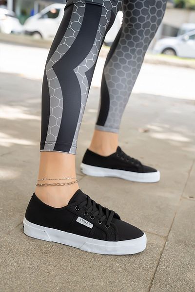 Shupe Women's Black and White Casual Walking Shoes Linen Sneakers Sneakers