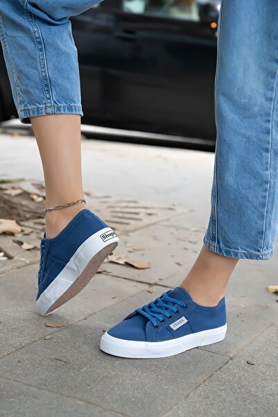 Shupe Kadın Lacivert Günlük Yürüyüş Ayakkabısı Keten Spor Ayakkabı Sneaker