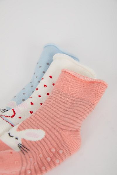 DeFacto 3-teilige Baumwoll-Handtuchsocken für Babys mit rutschfester Sohle D2505a5ns