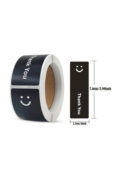 Choice Syf-123 120pcs/roll Simple Smile Face Thank You Stickers Black/white Oblong 1.0*3.0in For Takeout Pc