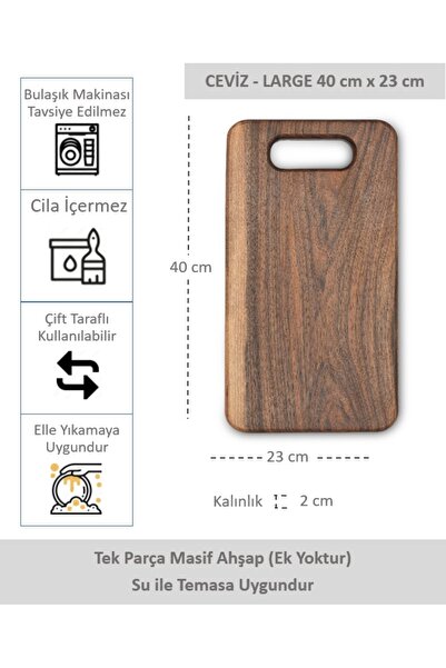 oestewood Tek Parça Masif Ahşap Sunum Tahtası Kesme Tahtası Ceviz Large