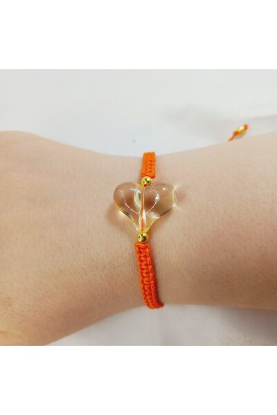 Crystal Atelier سوار قلب مصنوع يدويًا من الخيط القابل للتعديل، سوار قلب من ال...