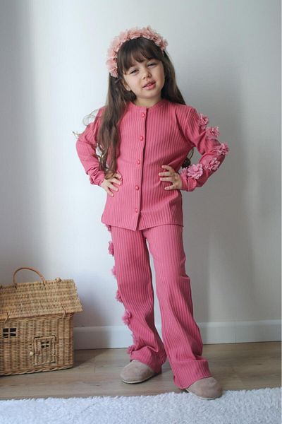 Kids Girl's Double Knitted Cardigan Suit