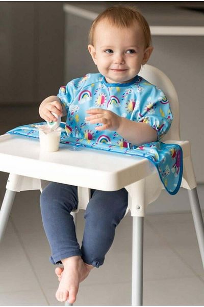Tidy Tot Short sleeve bib with suction cups - Fluffy clouds