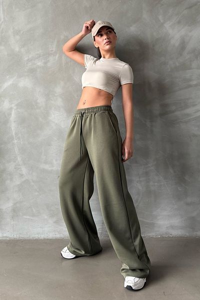 Madmext Khakifarbene Jogginghose für Damen mit entspannter Passform und weitem Bein, verstellbare Taille, MG2122