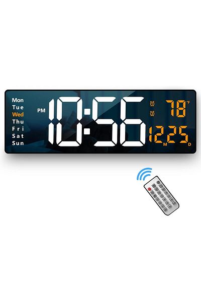 AWH LED Digital Wall Clock – Large Display, Remote, Auto Dimmer, Date & Temp
