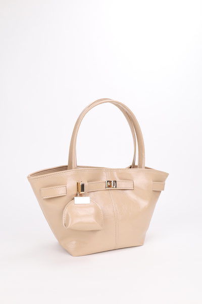 NOTHING Samira - Mink Colored Patent Leather Hand and Shoulder Bag with Charm Detail