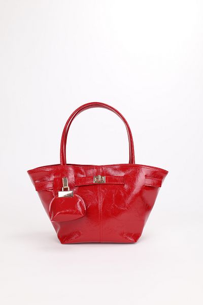 NOTHING Red Patent Leather - Magnet Hand and Shoulder Bag Samira with Charm Detail