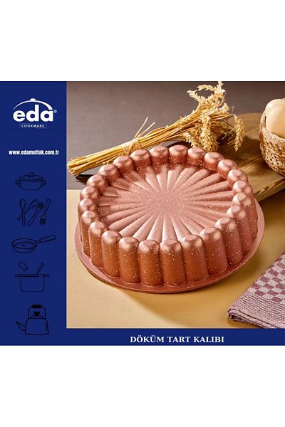 Eda قالب تارت شرائح مطلى بالجرانيت مقاس 26 سم لون روز جولد