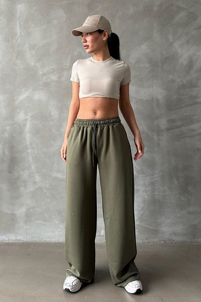 Madmext Khakifarbene Jogginghose für Damen mit entspannter Passform und weitem Bein, verstellbare Taille, MG2122