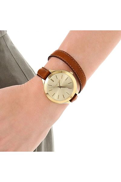 Michael Kors Slim Runway Women's Gold Dial Leather Band Double-Wrap Watch - MK2256 stainless-steel