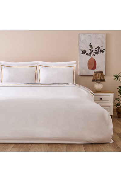 Evidea Soft Mustard Double Duvet Cover Set - White