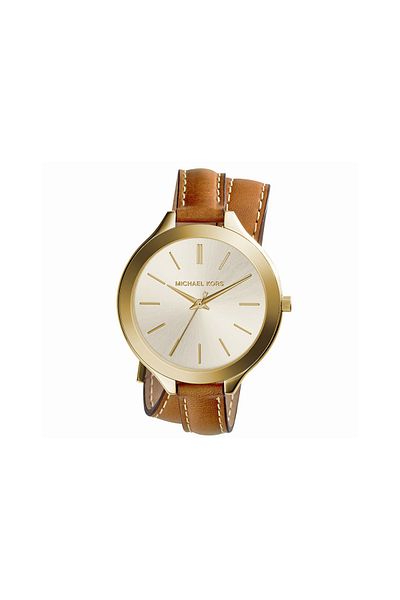 Michael Kors Slim Runway Women's Gold Dial Leather Band Double-Wrap Watch - MK2256 stainless-steel