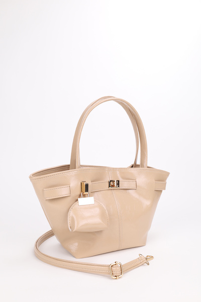 NOTHING Samira - Mink Colored Patent Leather Hand and Shoulder Bag with Charm Detail