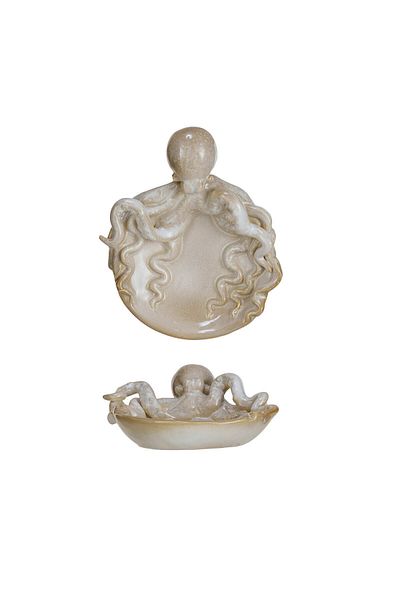 Warm Design Octopus Patterned Glazed White Ceramic Pot