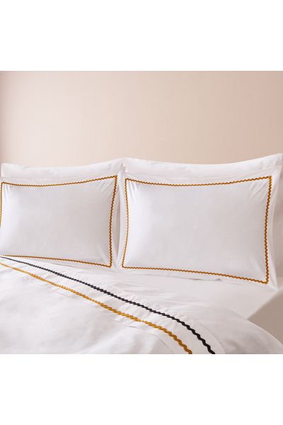 Evidea Soft Mustard Double Duvet Cover Set - White