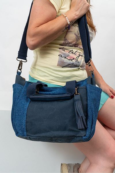 MANDOSİ Geantă de umăr vintage din pânză cu detaliu din denim